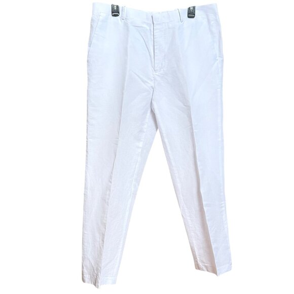 Mens White Flat Front Linen-Blend Casual Pants 34x30 INC International Concepts - Picture 1 of 8